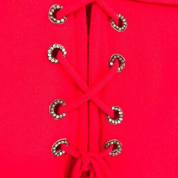 70’s Vintage Bill Blass Red Neiman Marcus Crisscross Lace Up Elbow Sleeve Dress - Picture 3 of 16